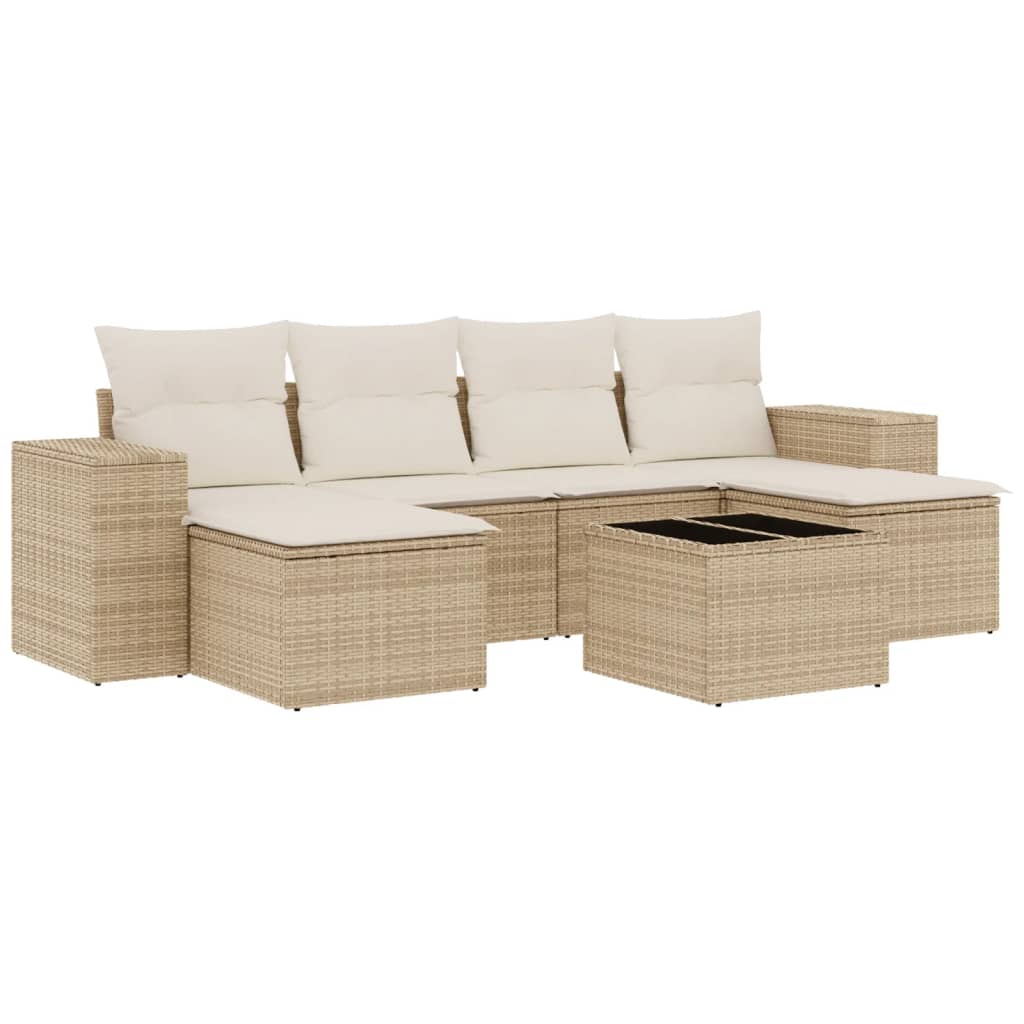 7-delige Loungeset met kussens poly rattan beige is nu te koop bij PeponiXL, paradijselijk wonen!