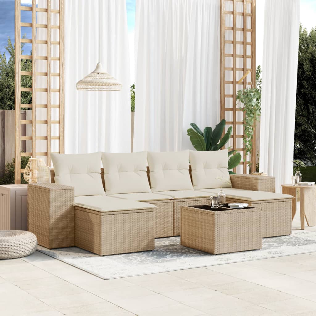 7-delige Loungeset met kussens poly rattan beige is nu te koop bij PeponiXL, paradijselijk wonen!