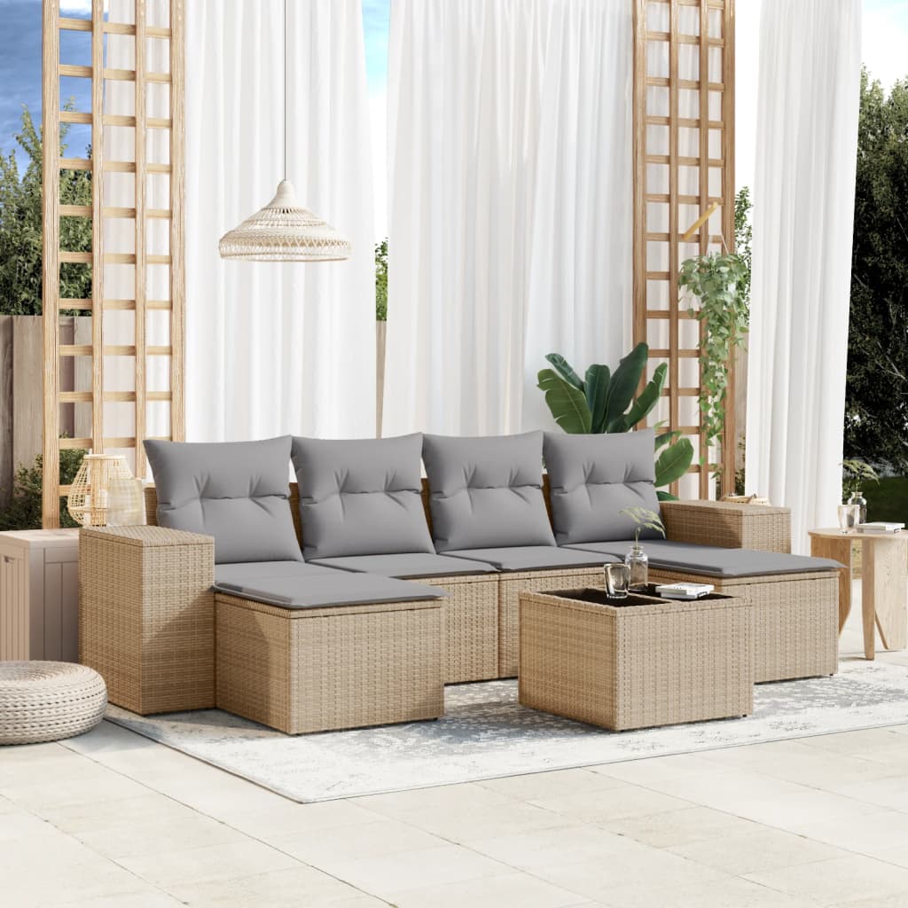 7-delige Loungeset met kussens poly rattan beige is nu te koop bij PeponiXL, paradijselijk wonen!