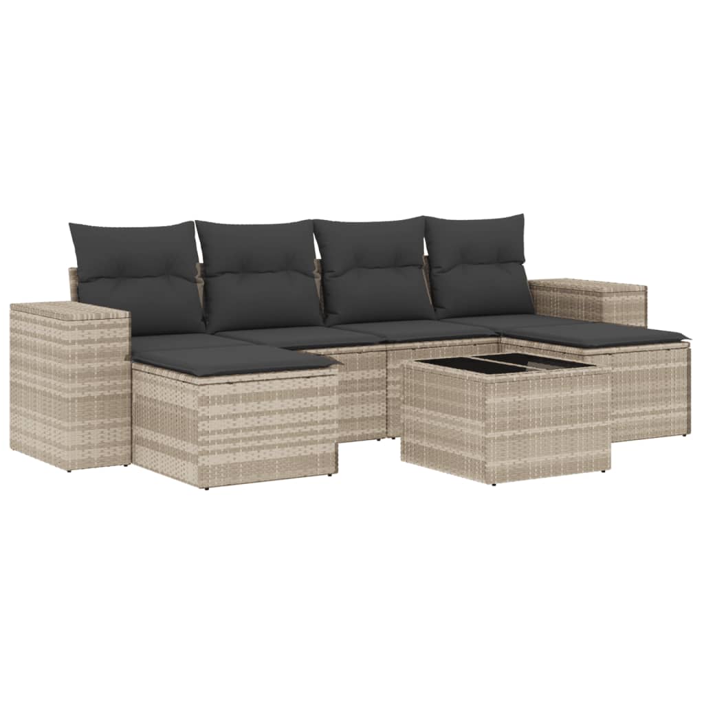 7-delige Loungeset met kussens poly rattan lichtgrijs is nu te koop bij PeponiXL, paradijselijk wonen!
