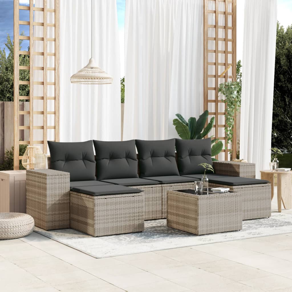 7-delige Loungeset met kussens poly rattan lichtgrijs is nu te koop bij PeponiXL, paradijselijk wonen!