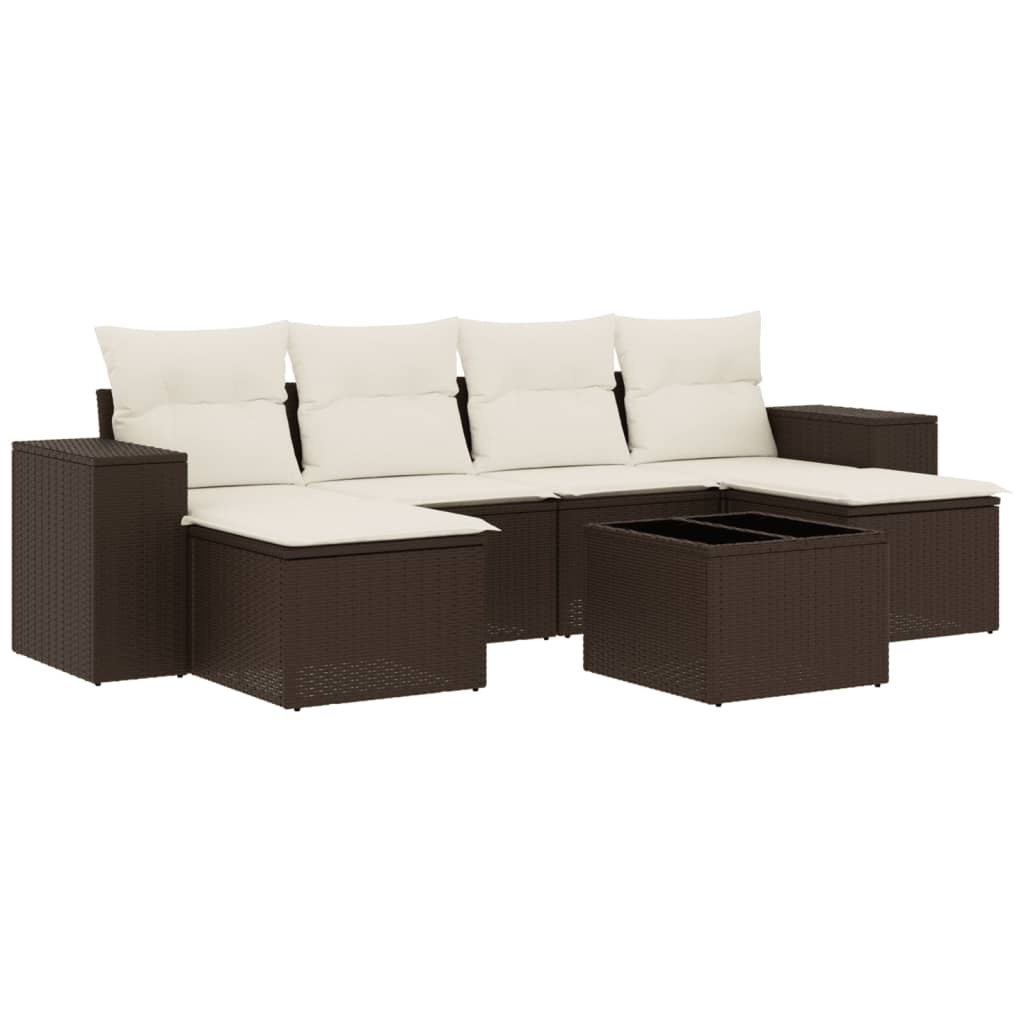 7-delige Loungeset met kussens poly rattan bruin is nu te koop bij PeponiXL, paradijselijk wonen!