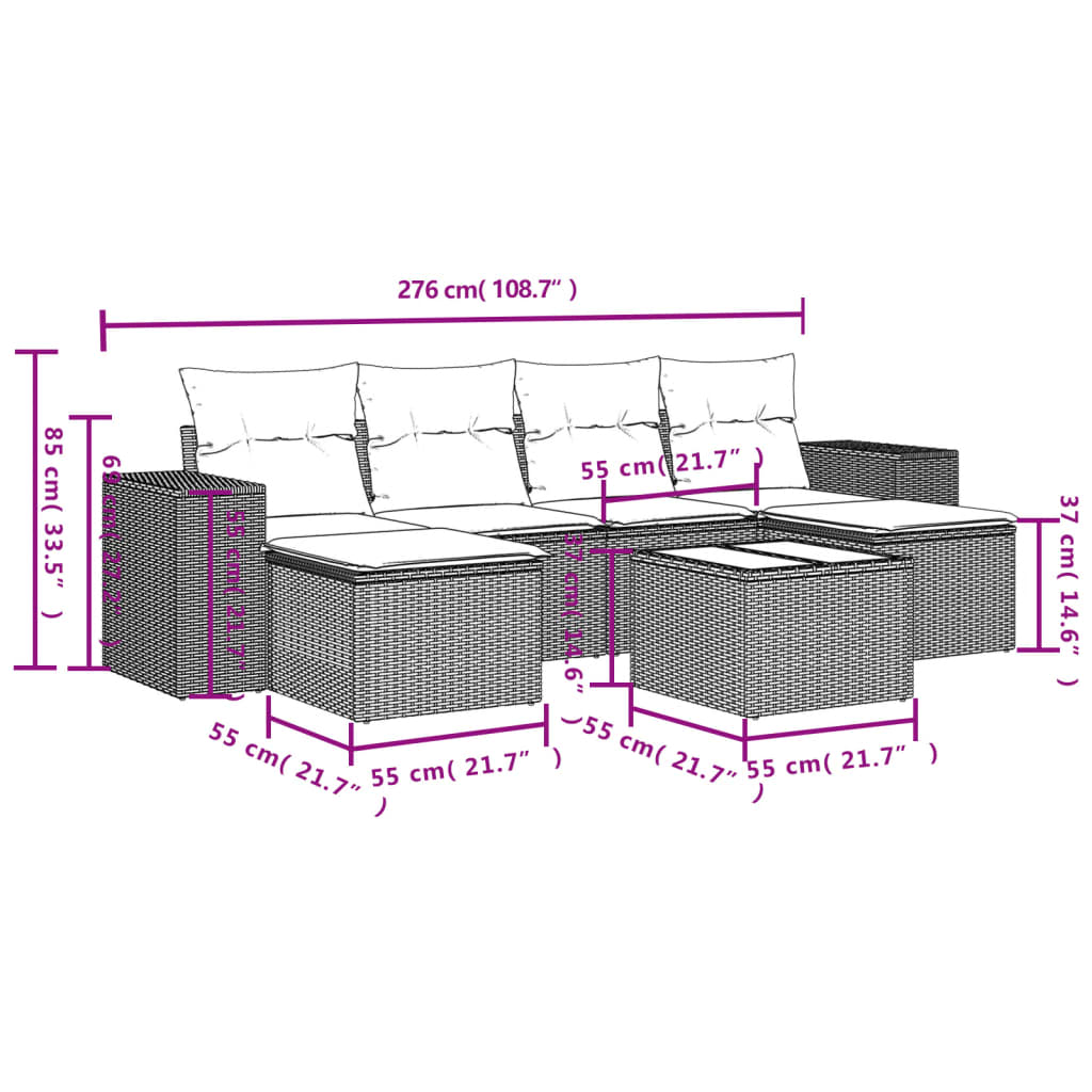 7-delige Loungeset met kussens poly rattan bruin is nu te koop bij PeponiXL, paradijselijk wonen!