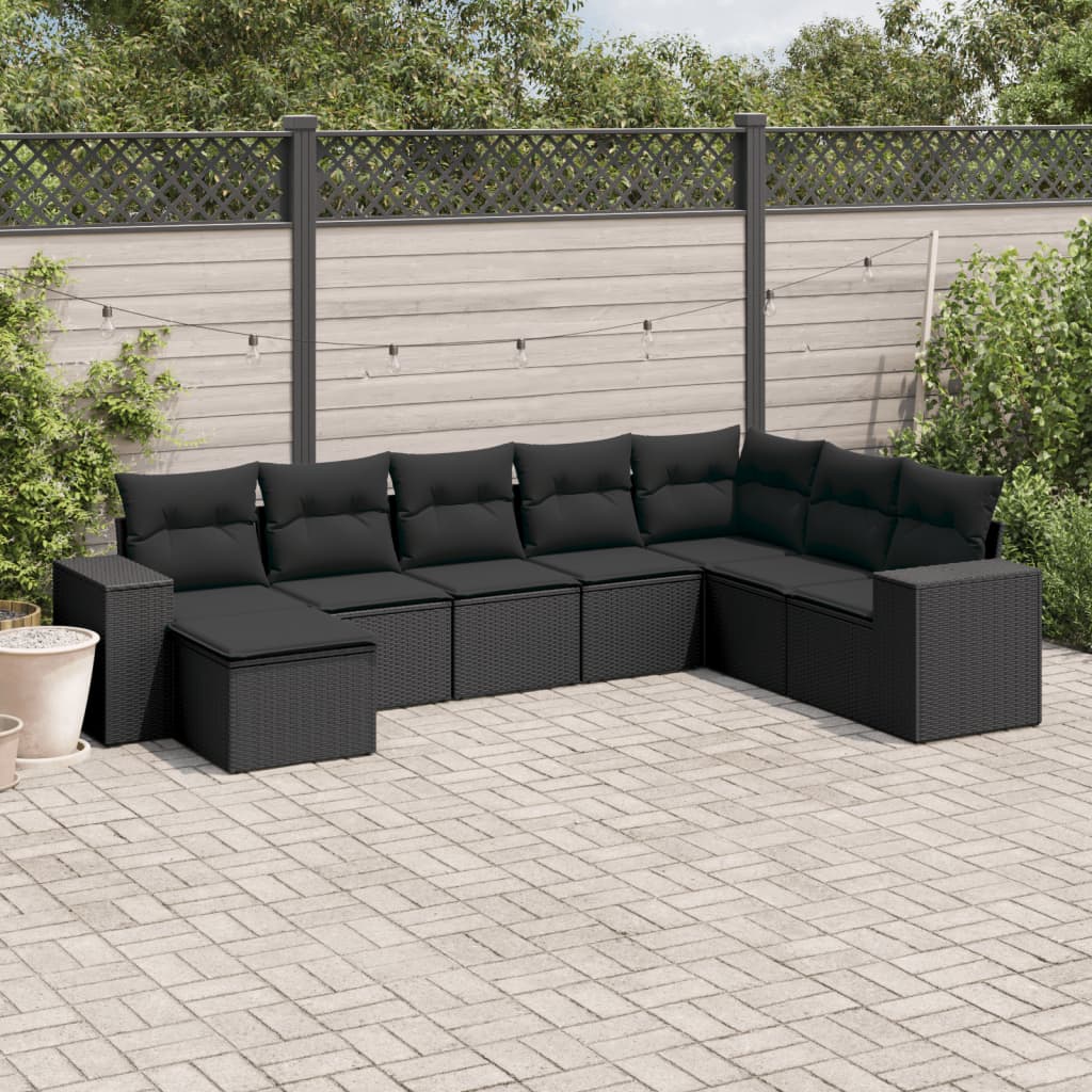 8-delige Loungeset met kussens poly rattan zwart is nu te koop bij PeponiXL, paradijselijk wonen!