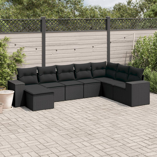 8-delige Loungeset met kussens poly rattan zwart is nu te koop bij PeponiXL, paradijselijk wonen!