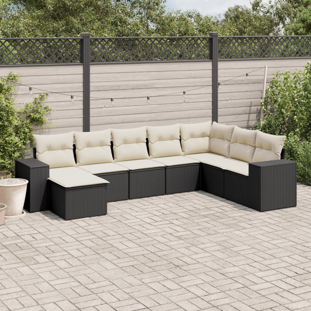 8-delige Loungeset met kussens poly rattan zwart is nu te koop bij PeponiXL, paradijselijk wonen!