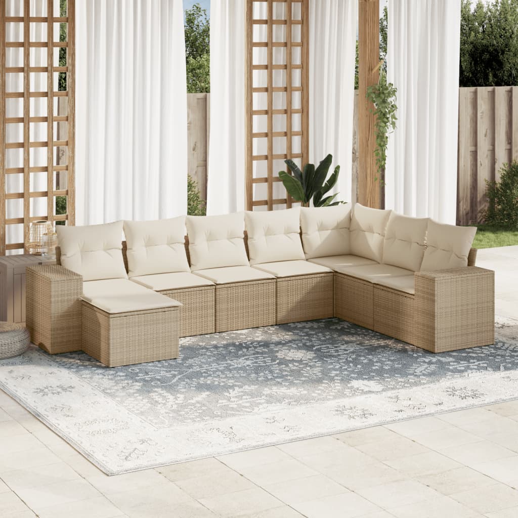 8-delige Loungeset met kussens poly rattan beige is nu te koop bij PeponiXL, paradijselijk wonen!