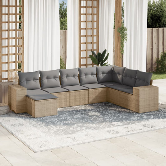 8-delige Loungeset met kussens poly rattan beige is nu te koop bij PeponiXL, paradijselijk wonen!