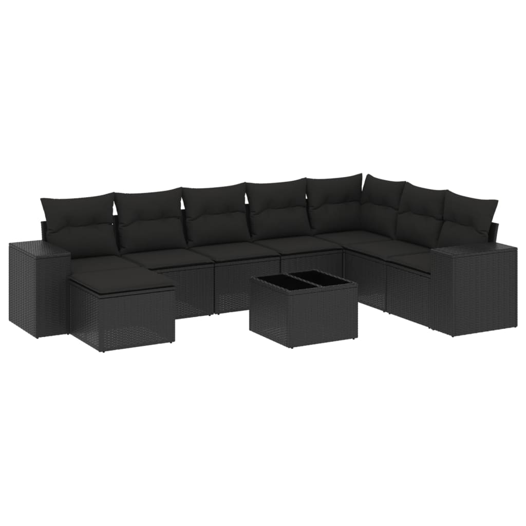 9-delige Loungeset met kussens poly rattan zwart is nu te koop bij PeponiXL, paradijselijk wonen!