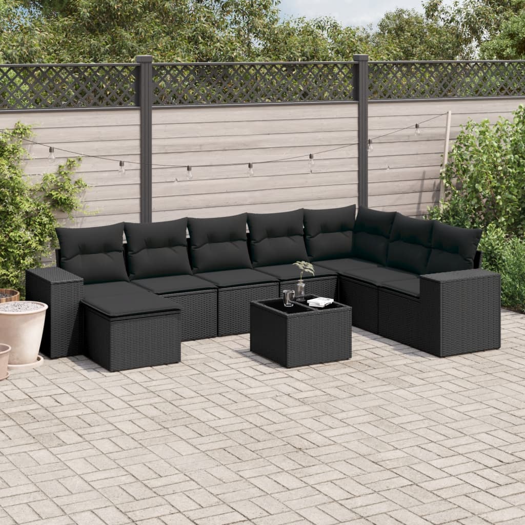 9-delige Loungeset met kussens poly rattan zwart is nu te koop bij PeponiXL, paradijselijk wonen!