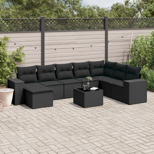 9-delige Loungeset met kussens poly rattan zwart is nu te koop bij PeponiXL, paradijselijk wonen!