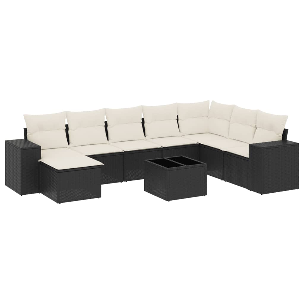 9-delige Loungeset met kussens poly rattan zwart is nu te koop bij PeponiXL, paradijselijk wonen!