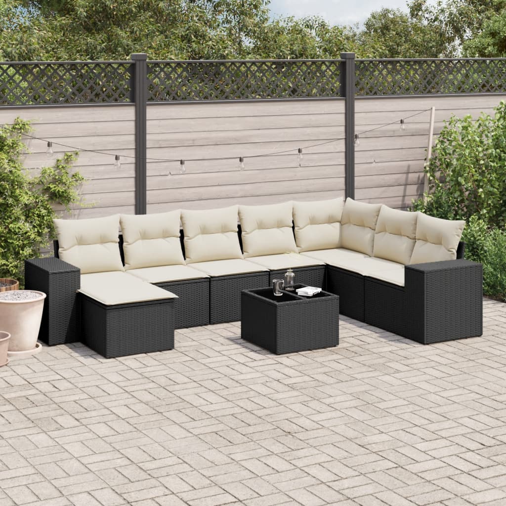 9-delige Loungeset met kussens poly rattan zwart is nu te koop bij PeponiXL, paradijselijk wonen!