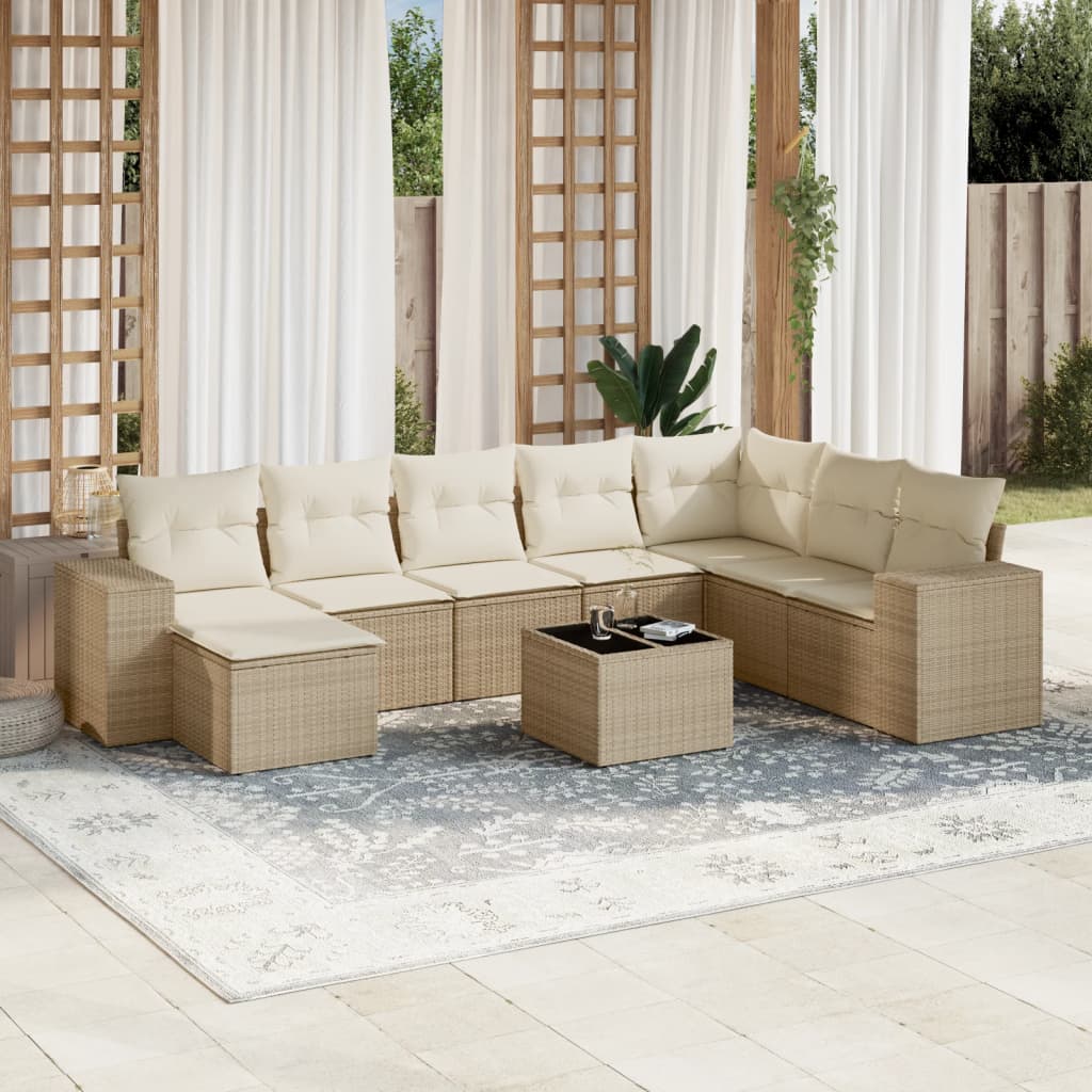 9-delige Loungeset met kussens poly rattan beige is nu te koop bij PeponiXL, paradijselijk wonen!