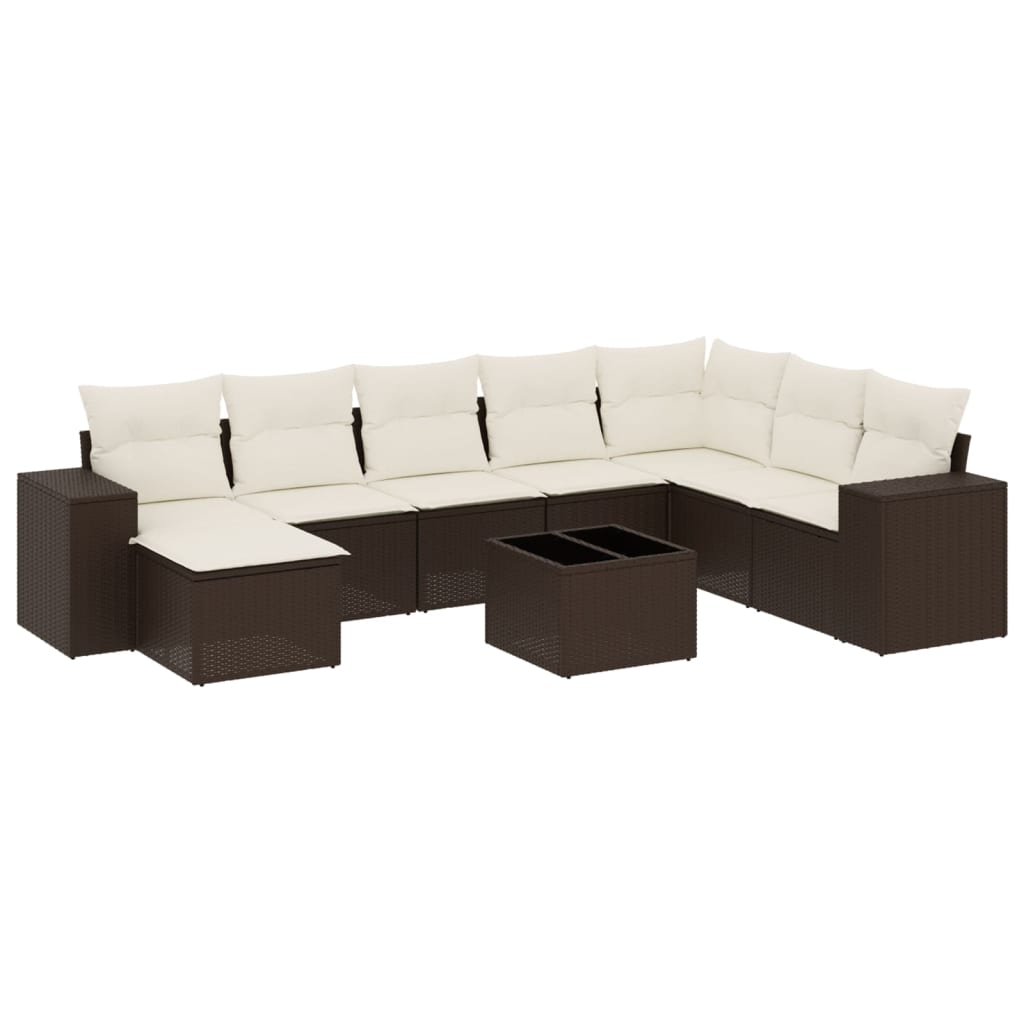 9-delige Loungeset met kussens poly rattan bruin is nu te koop bij PeponiXL, paradijselijk wonen!