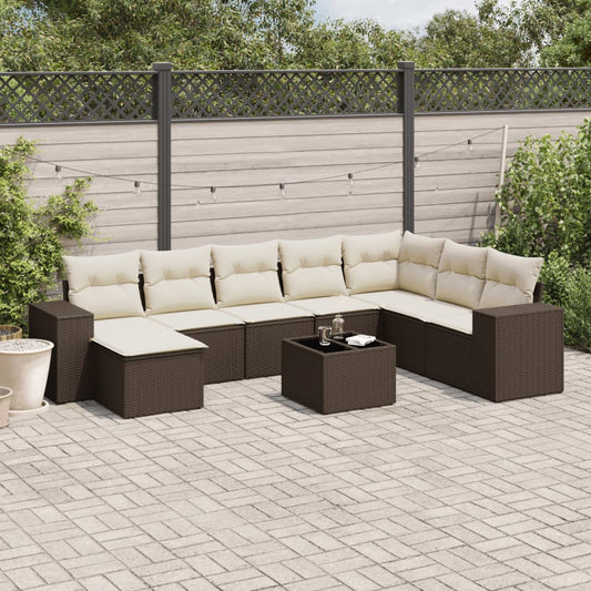9-delige Loungeset met kussens poly rattan bruin is nu te koop bij PeponiXL, paradijselijk wonen!