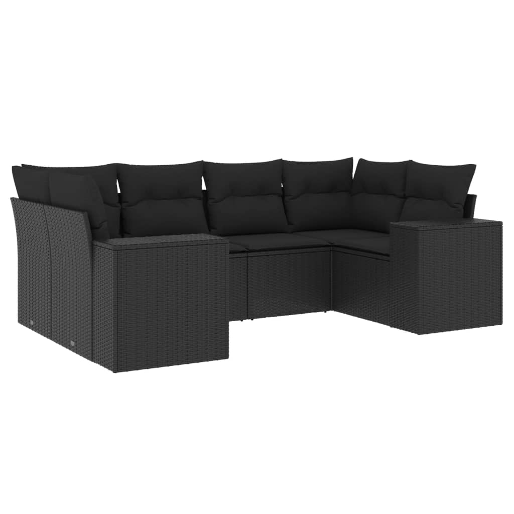 6-delige Loungeset met kussens poly rattan zwart is nu te koop bij PeponiXL, paradijselijk wonen!