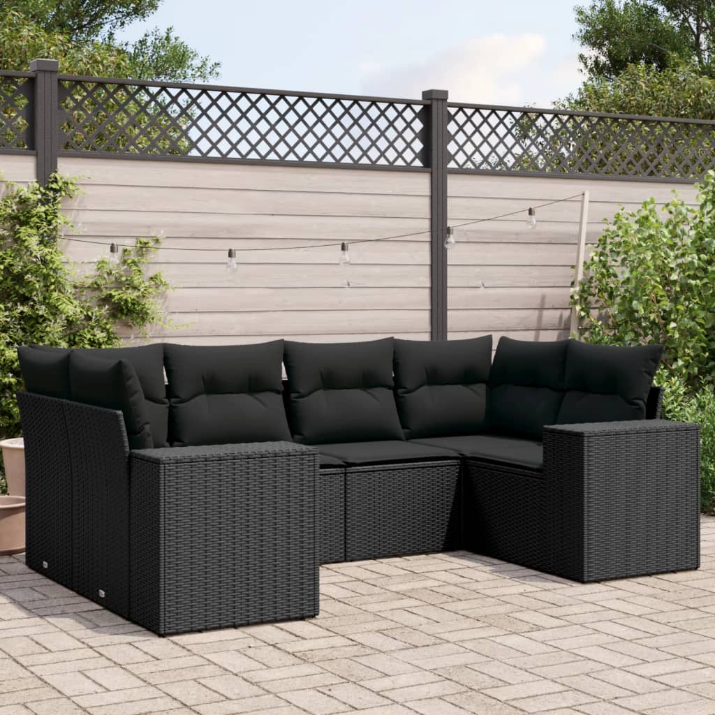 6-delige Loungeset met kussens poly rattan zwart is nu te koop bij PeponiXL, paradijselijk wonen!