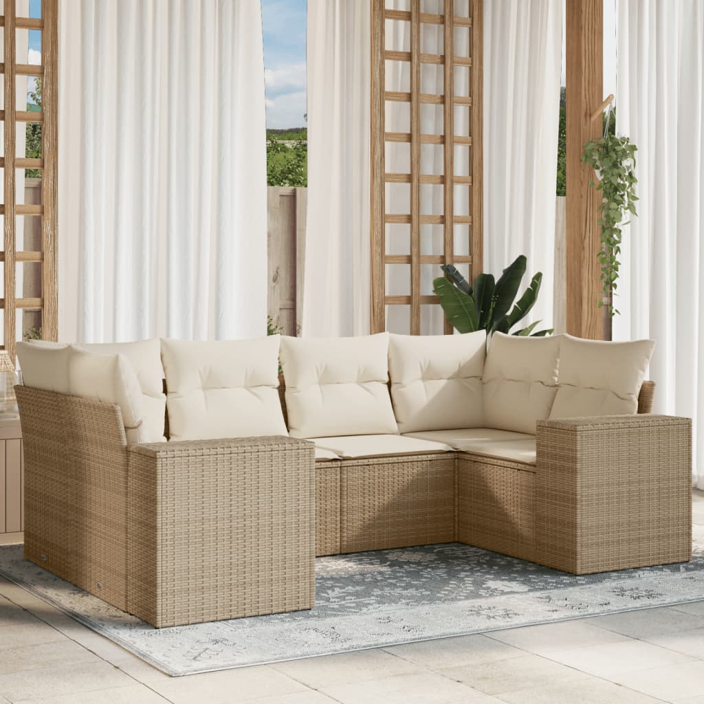 6-delige Loungeset met kussens poly rattan beige is nu te koop bij PeponiXL, paradijselijk wonen!