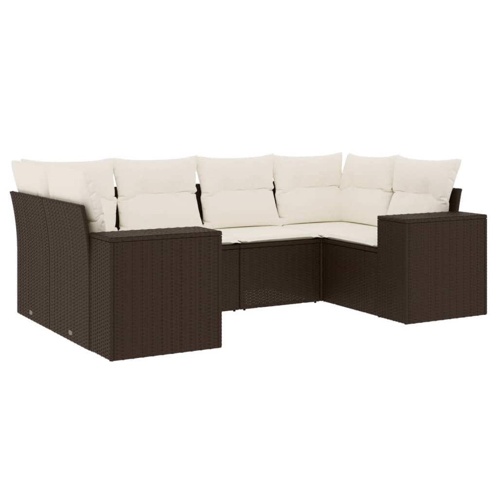 6-delige Loungeset met kussens poly rattan bruin is nu te koop bij PeponiXL, paradijselijk wonen!