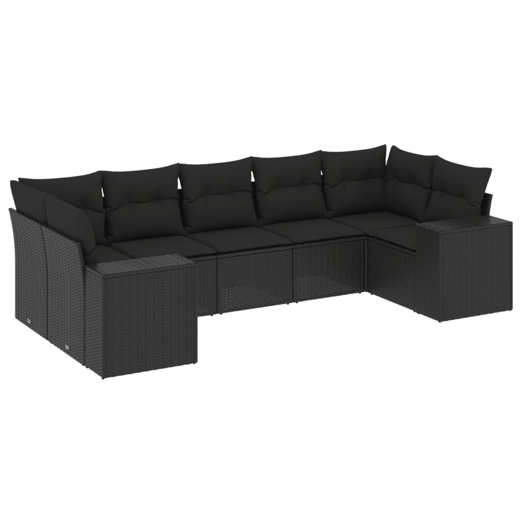 7-delige Loungeset met kussens poly rattan zwart is nu te koop bij PeponiXL, paradijselijk wonen!