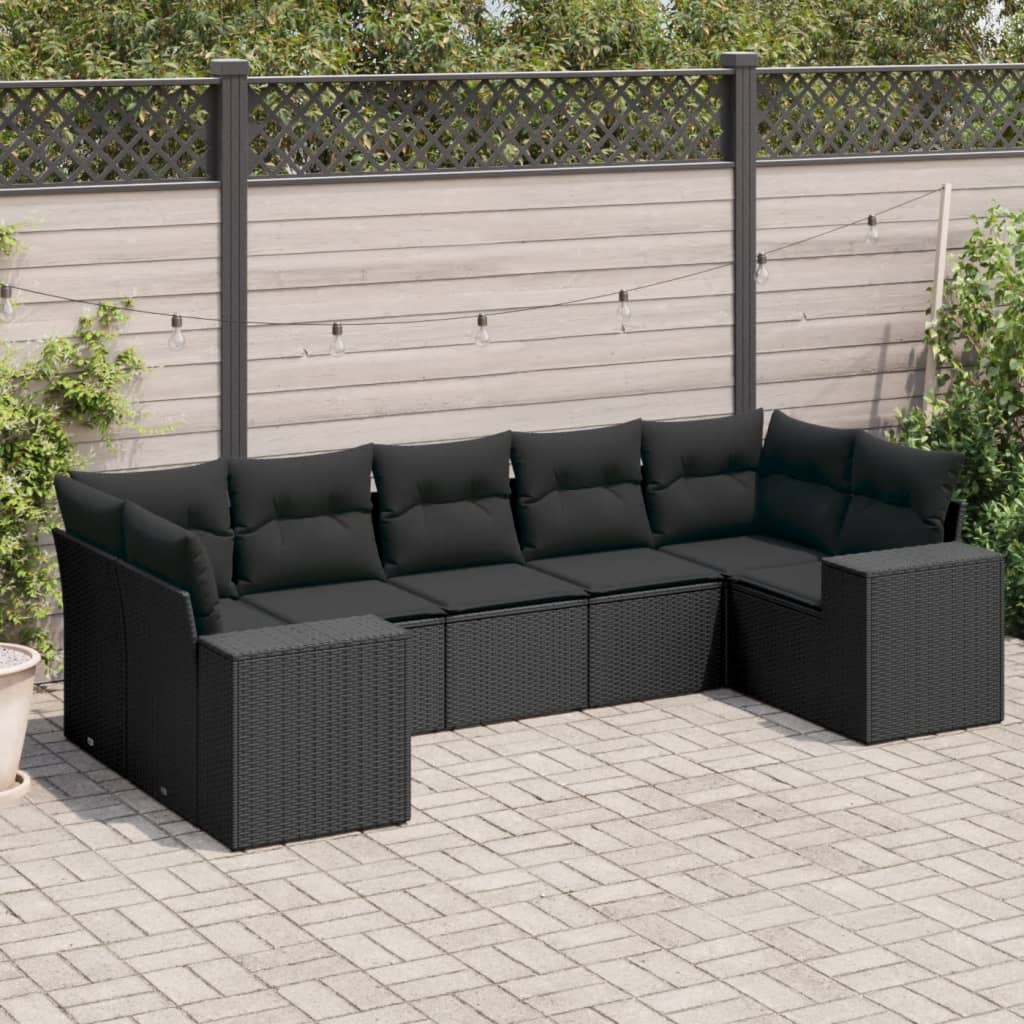 7-delige Loungeset met kussens poly rattan zwart is nu te koop bij PeponiXL, paradijselijk wonen!