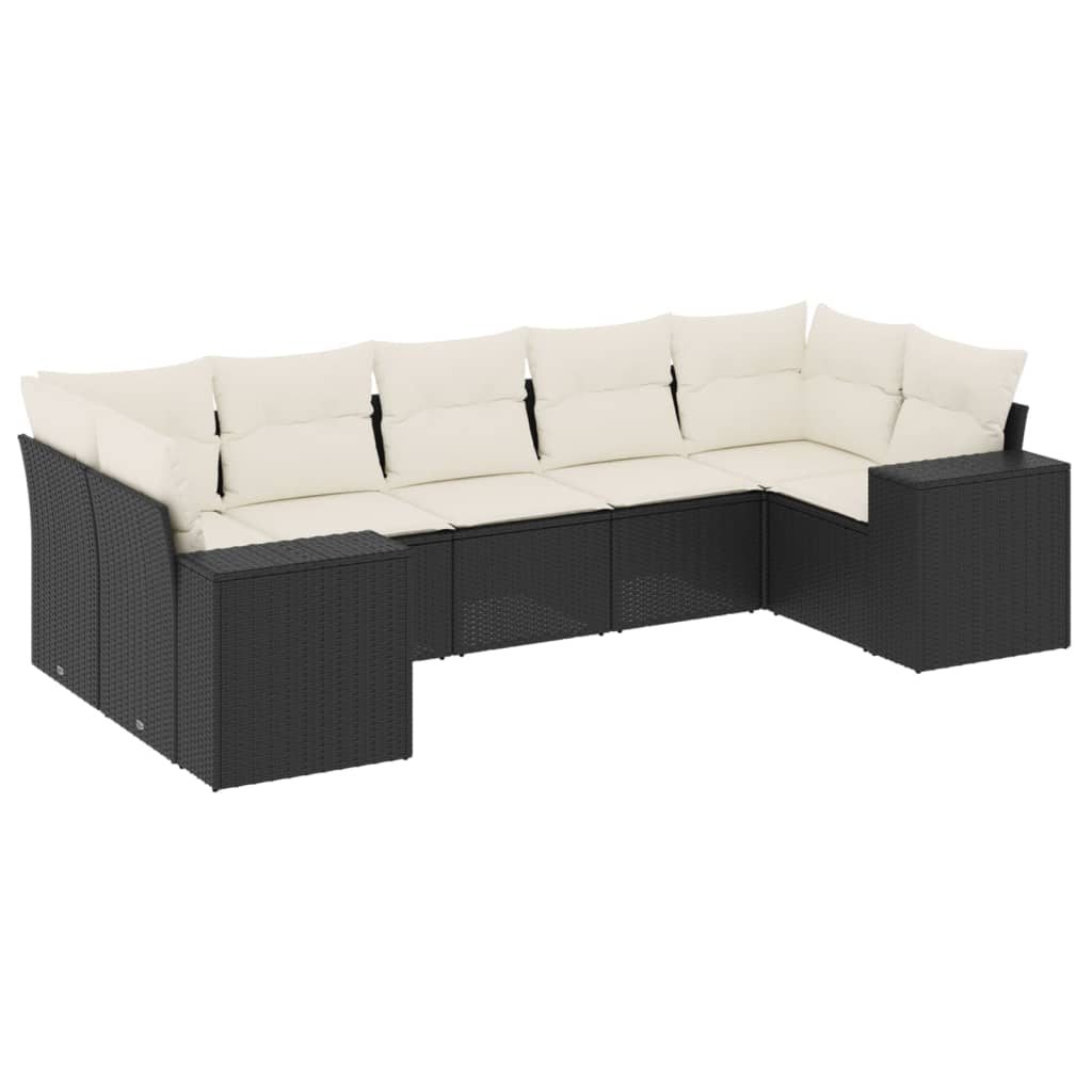 7-delige Loungeset met kussens poly rattan zwart is nu te koop bij PeponiXL, paradijselijk wonen!