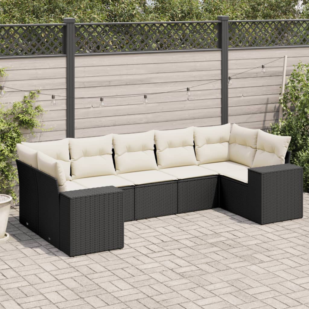 7-delige Loungeset met kussens poly rattan zwart is nu te koop bij PeponiXL, paradijselijk wonen!