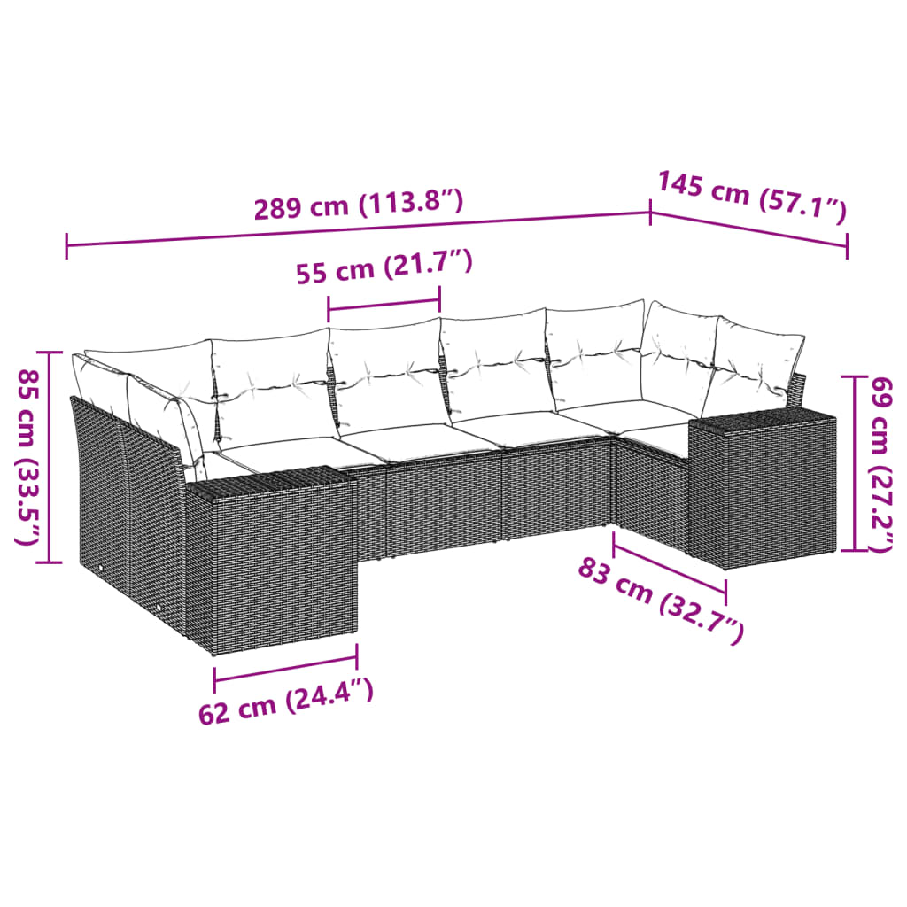 7-delige Loungeset met kussens poly rattan grijs is nu te koop bij PeponiXL, paradijselijk wonen!