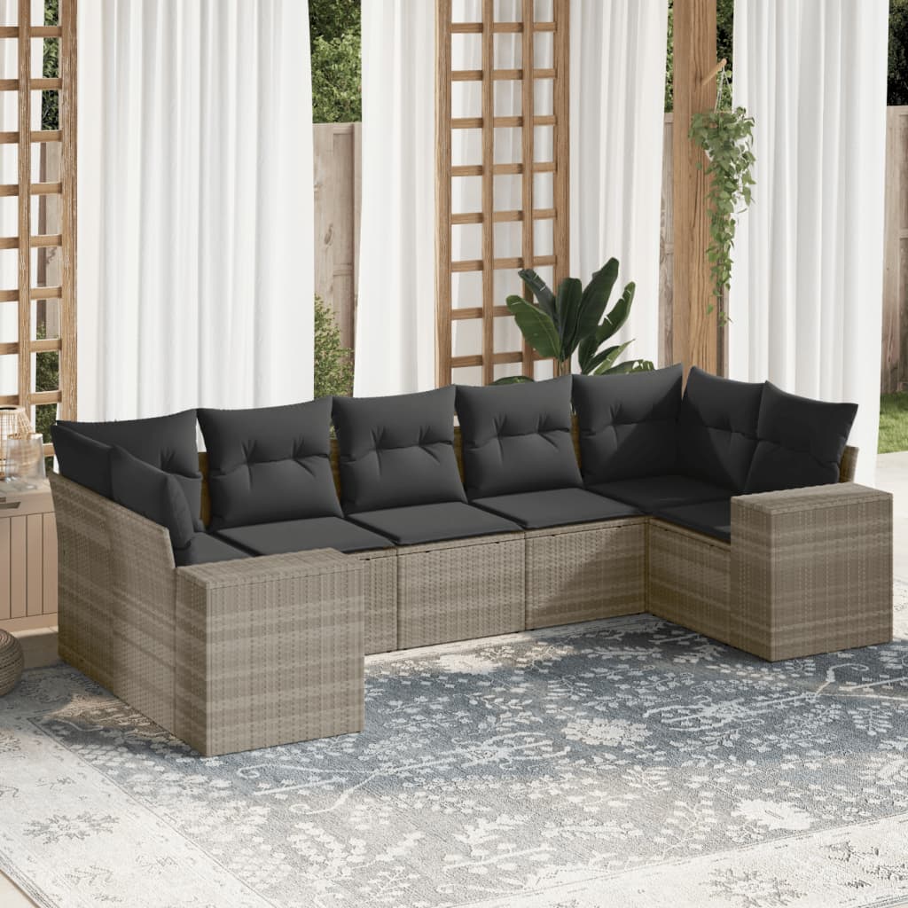7-delige Loungeset met kussens poly rattan lichtgrijs is nu te koop bij PeponiXL, paradijselijk wonen!