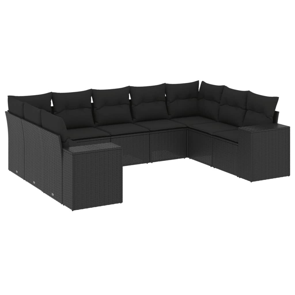 9-delige Loungeset met kussens poly rattan zwart is nu te koop bij PeponiXL, paradijselijk wonen!