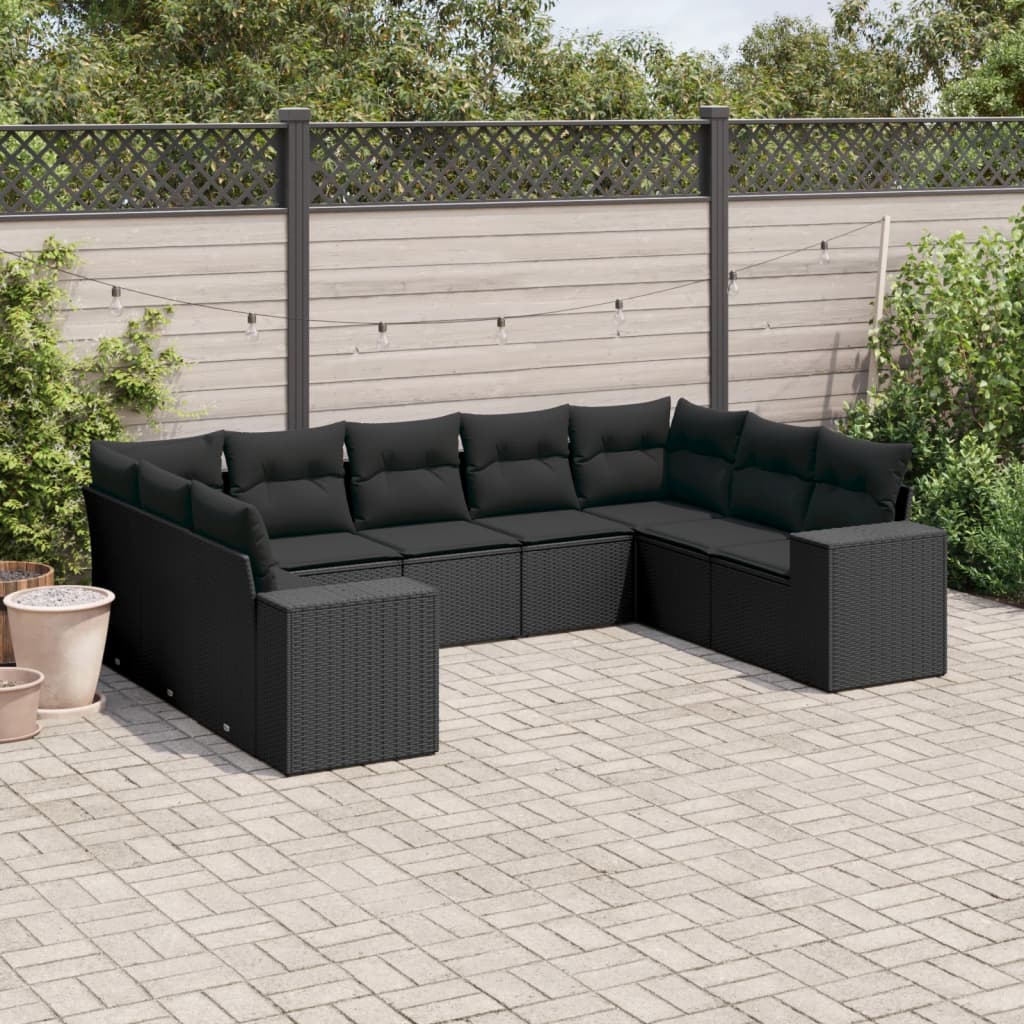 9-delige Loungeset met kussens poly rattan zwart is nu te koop bij PeponiXL, paradijselijk wonen!