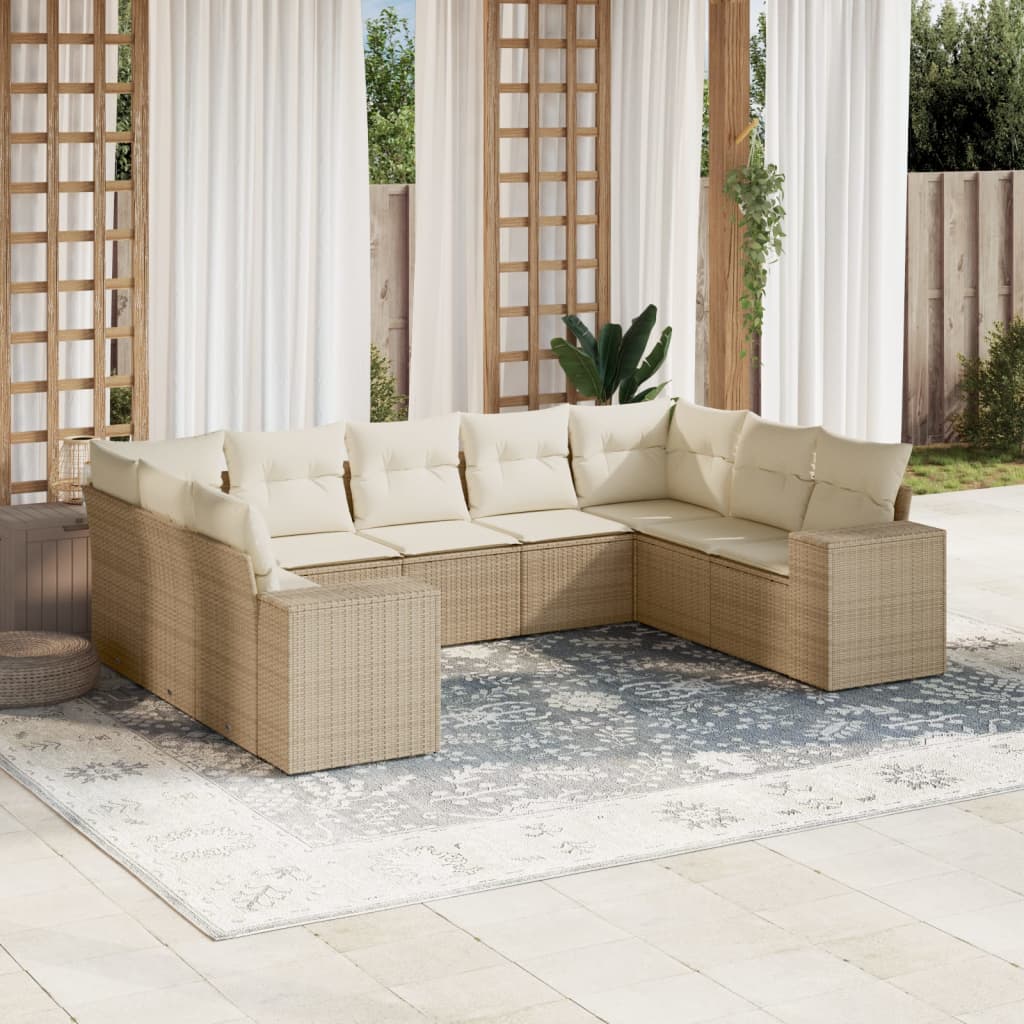 9-delige Loungeset met kussens poly rattan beige is nu te koop bij PeponiXL, paradijselijk wonen!