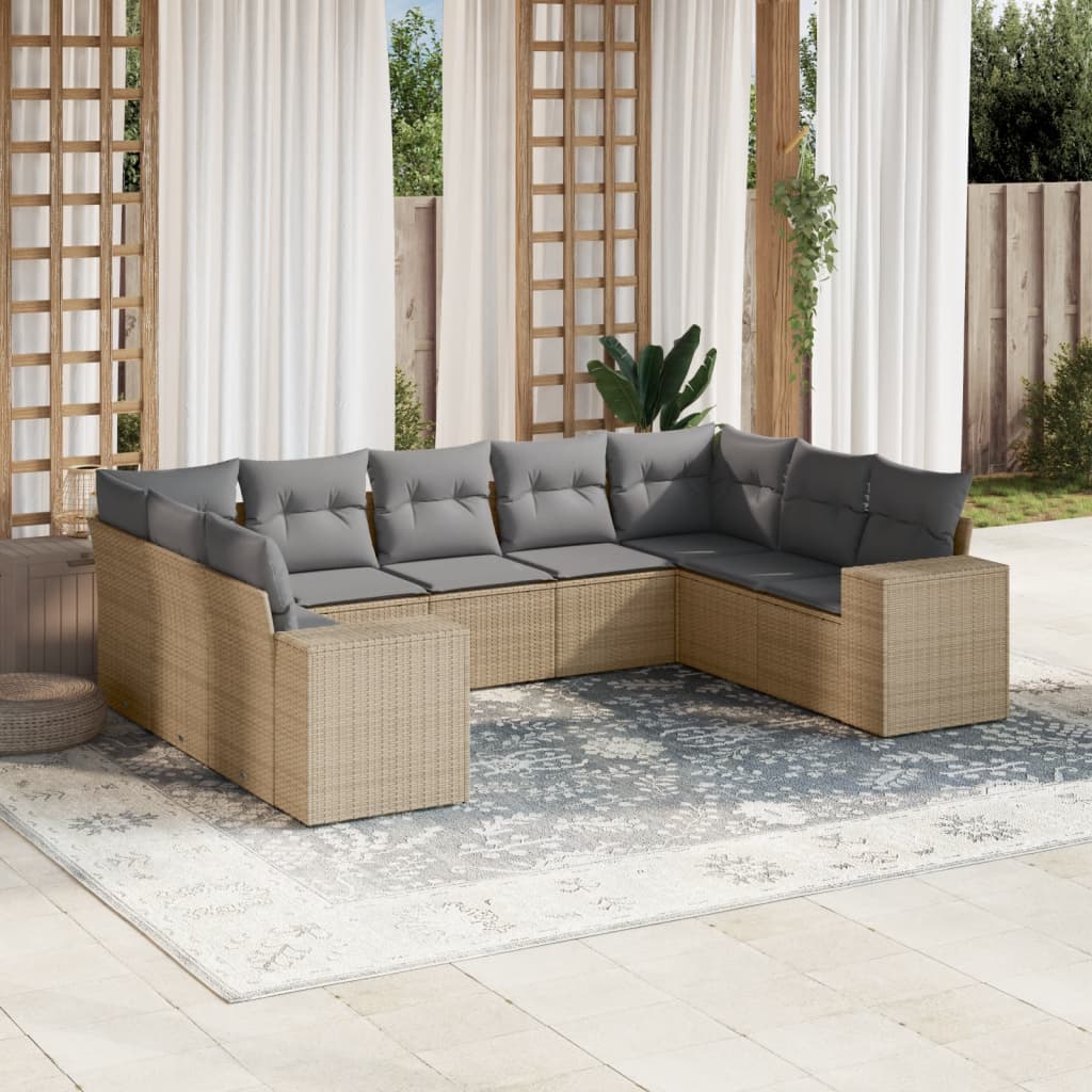 9-delige Loungeset met kussens poly rattan beige is nu te koop bij PeponiXL, paradijselijk wonen!