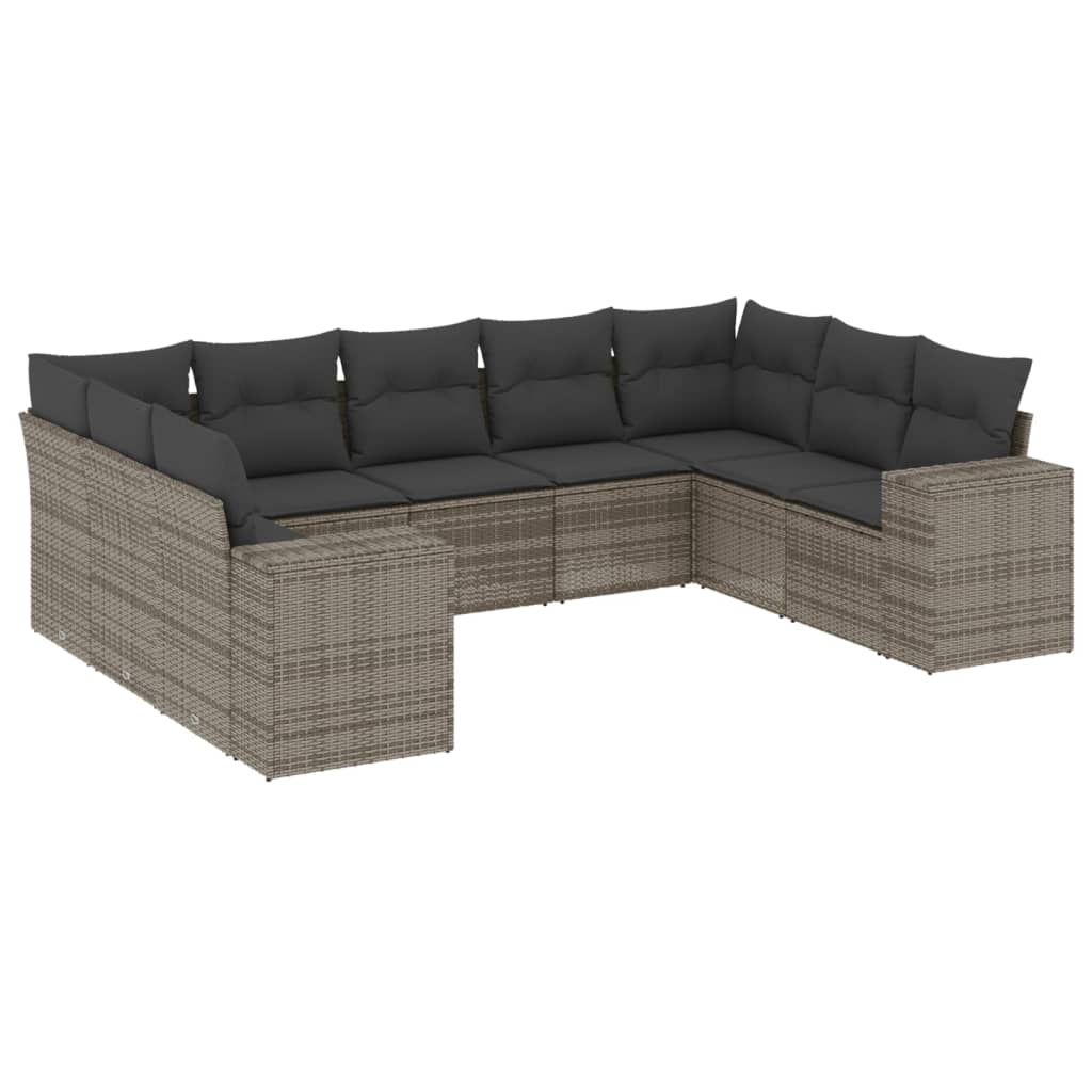 9-delige Loungeset met kussens poly rattan grijs is nu te koop bij PeponiXL, paradijselijk wonen!