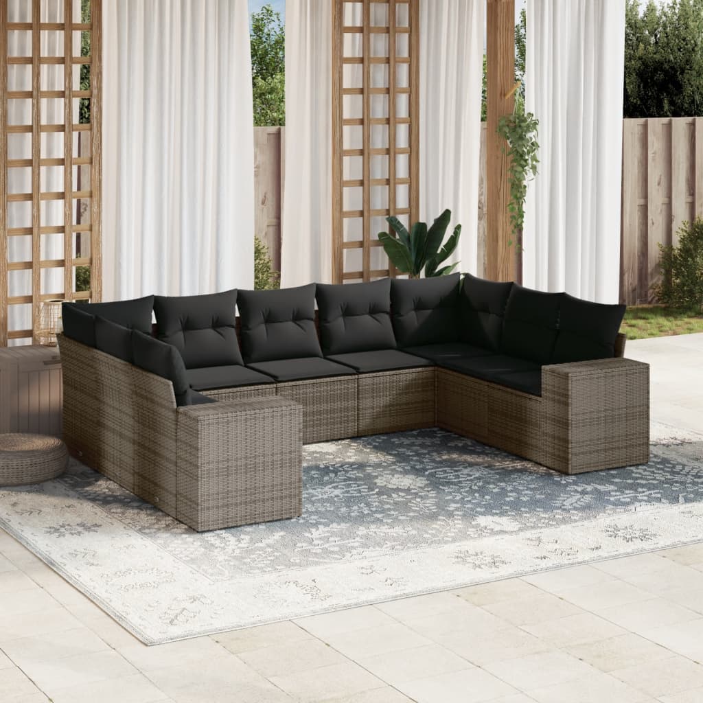 9-delige Loungeset met kussens poly rattan grijs is nu te koop bij PeponiXL, paradijselijk wonen!