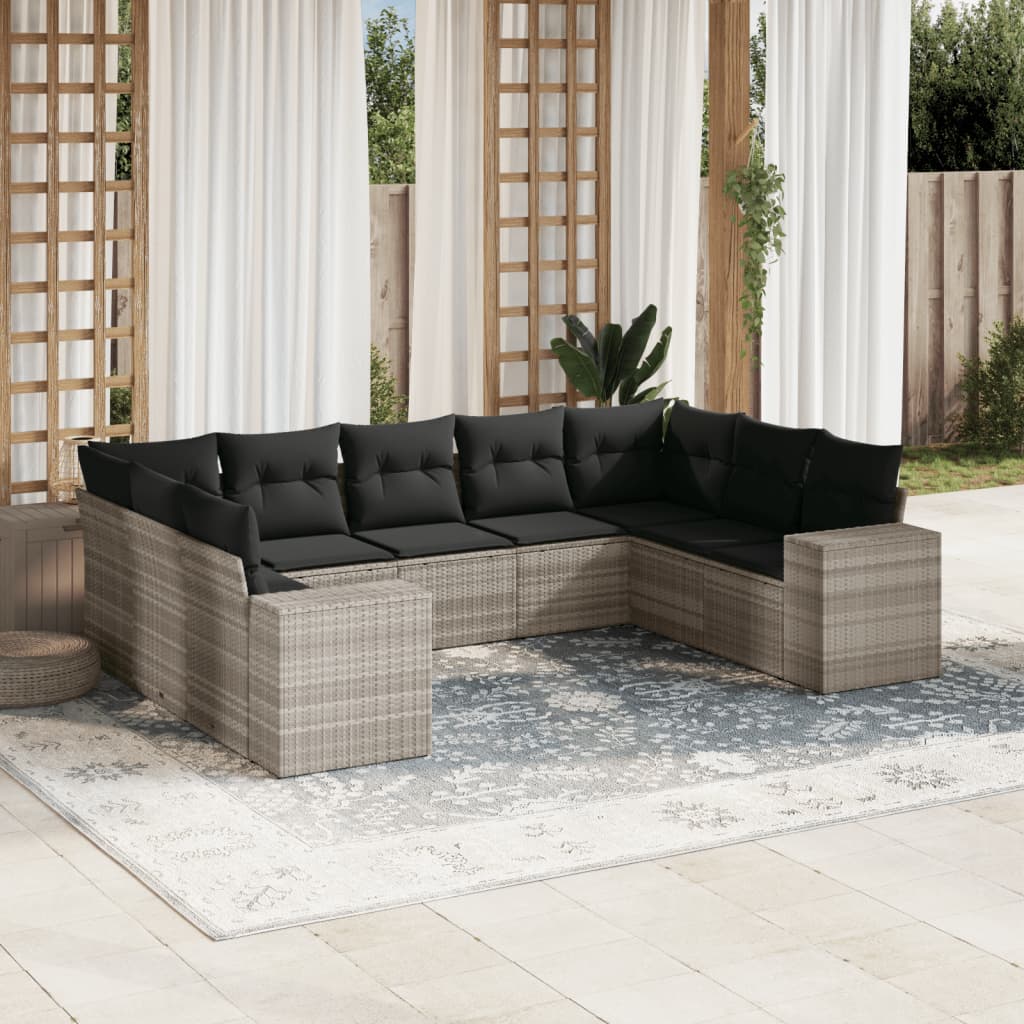 9-delige Loungeset met kussens poly rattan lichtgrijs is nu te koop bij PeponiXL, paradijselijk wonen!