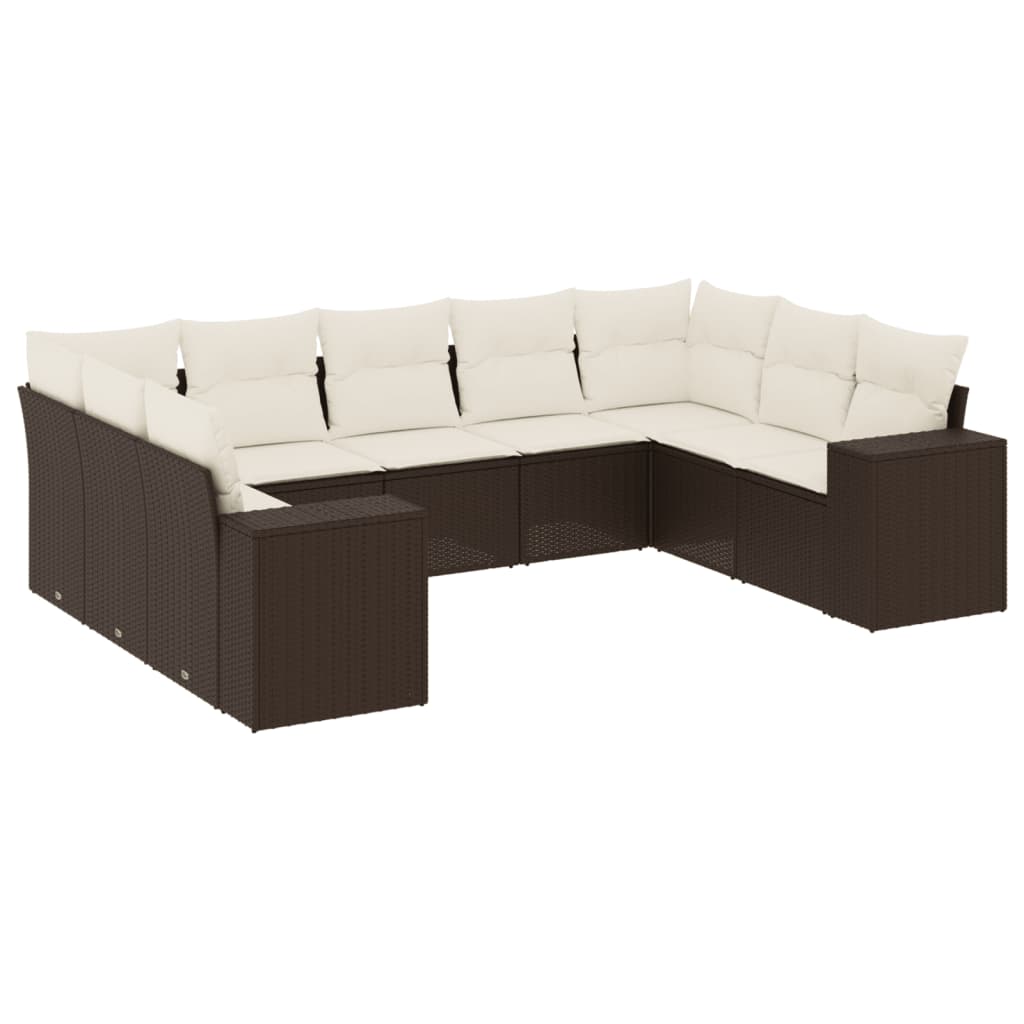 9-delige Loungeset met kussens poly rattan bruin is nu te koop bij PeponiXL, paradijselijk wonen!