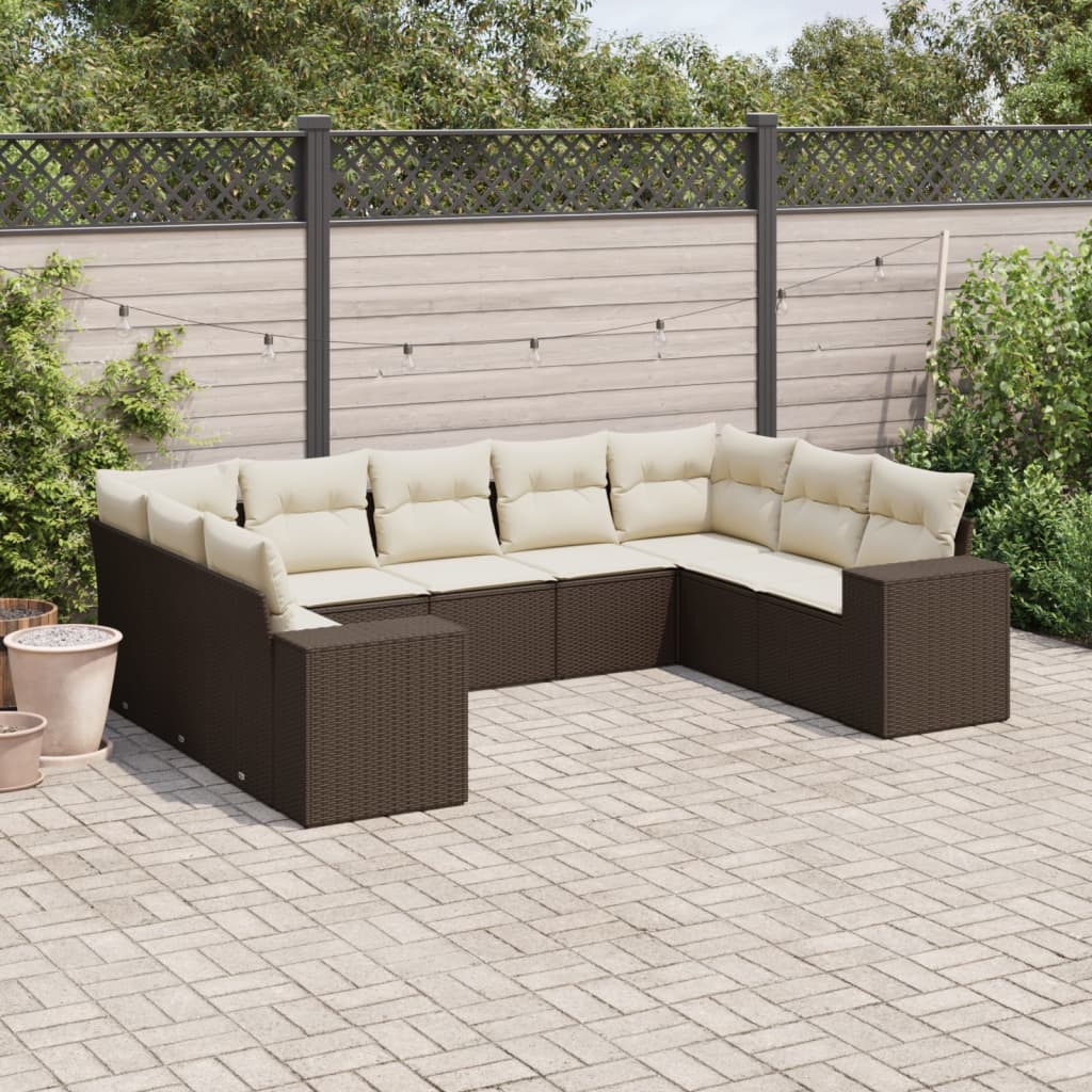 9-delige Loungeset met kussens poly rattan bruin is nu te koop bij PeponiXL, paradijselijk wonen!