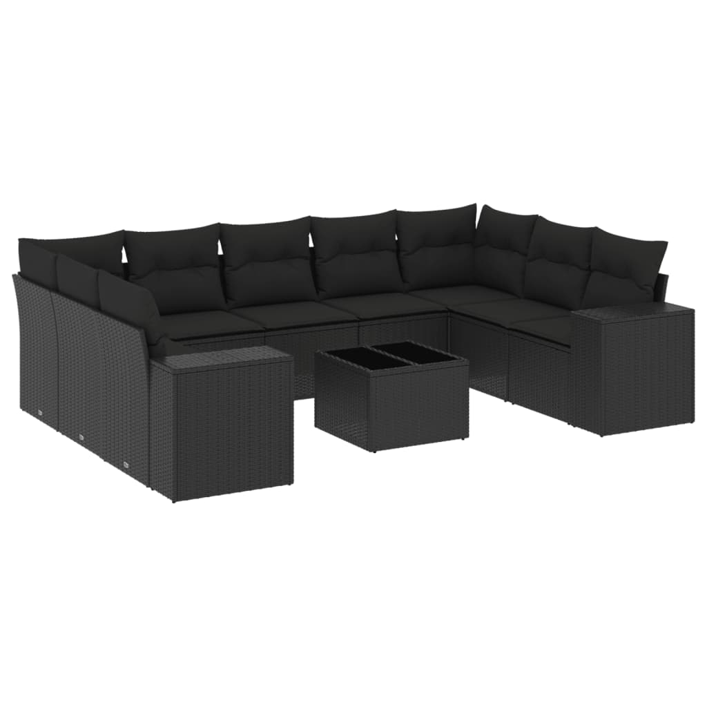 10-delige Loungeset met kussens poly rattan zwart is nu te koop bij PeponiXL, paradijselijk wonen!