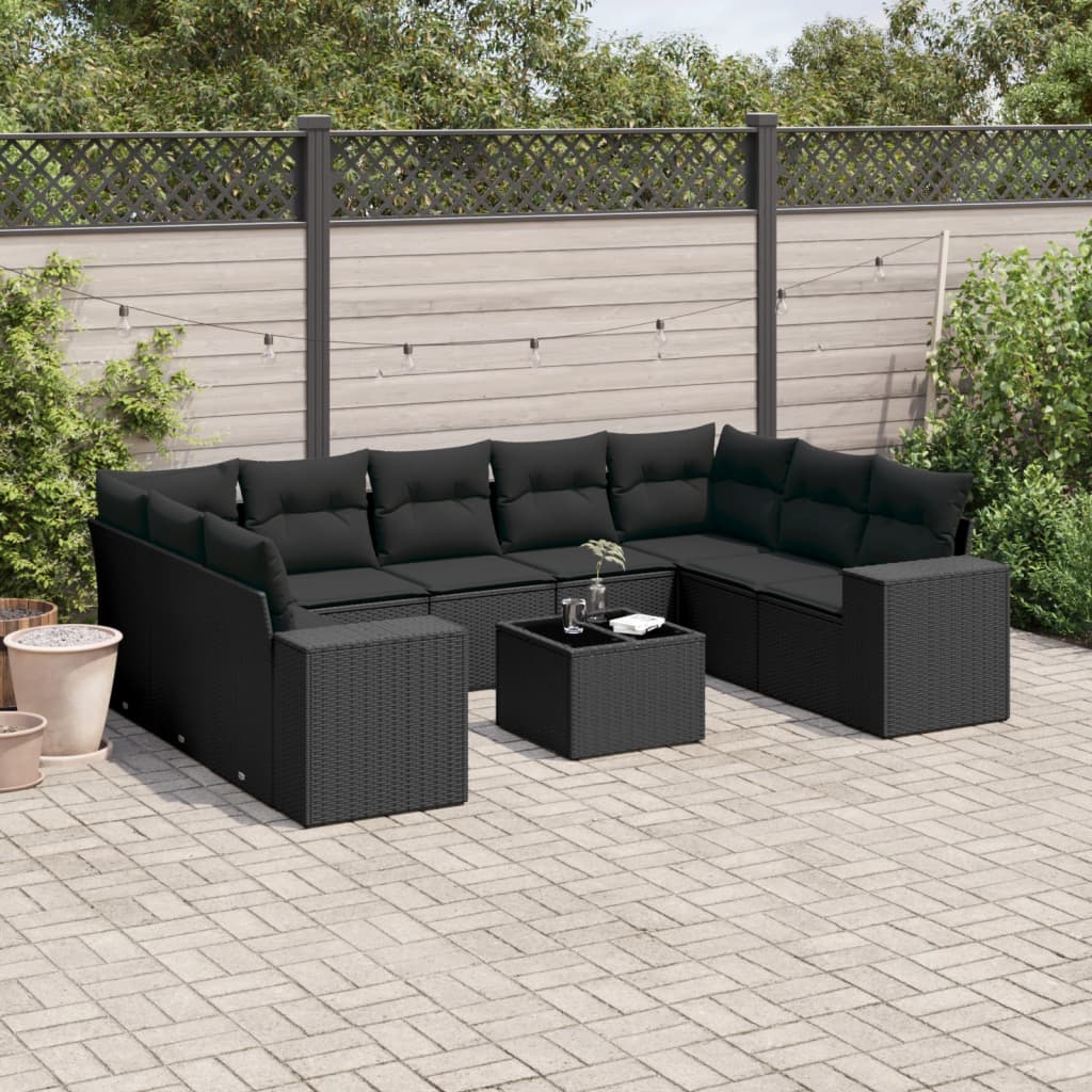 10-delige Loungeset met kussens poly rattan zwart is nu te koop bij PeponiXL, paradijselijk wonen!