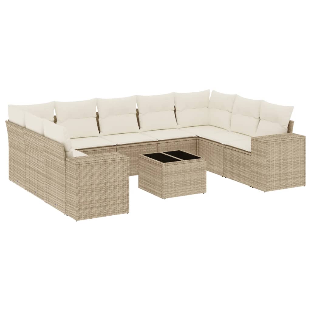 10-delige Loungeset met kussens poly rattan beige is nu te koop bij PeponiXL, paradijselijk wonen!