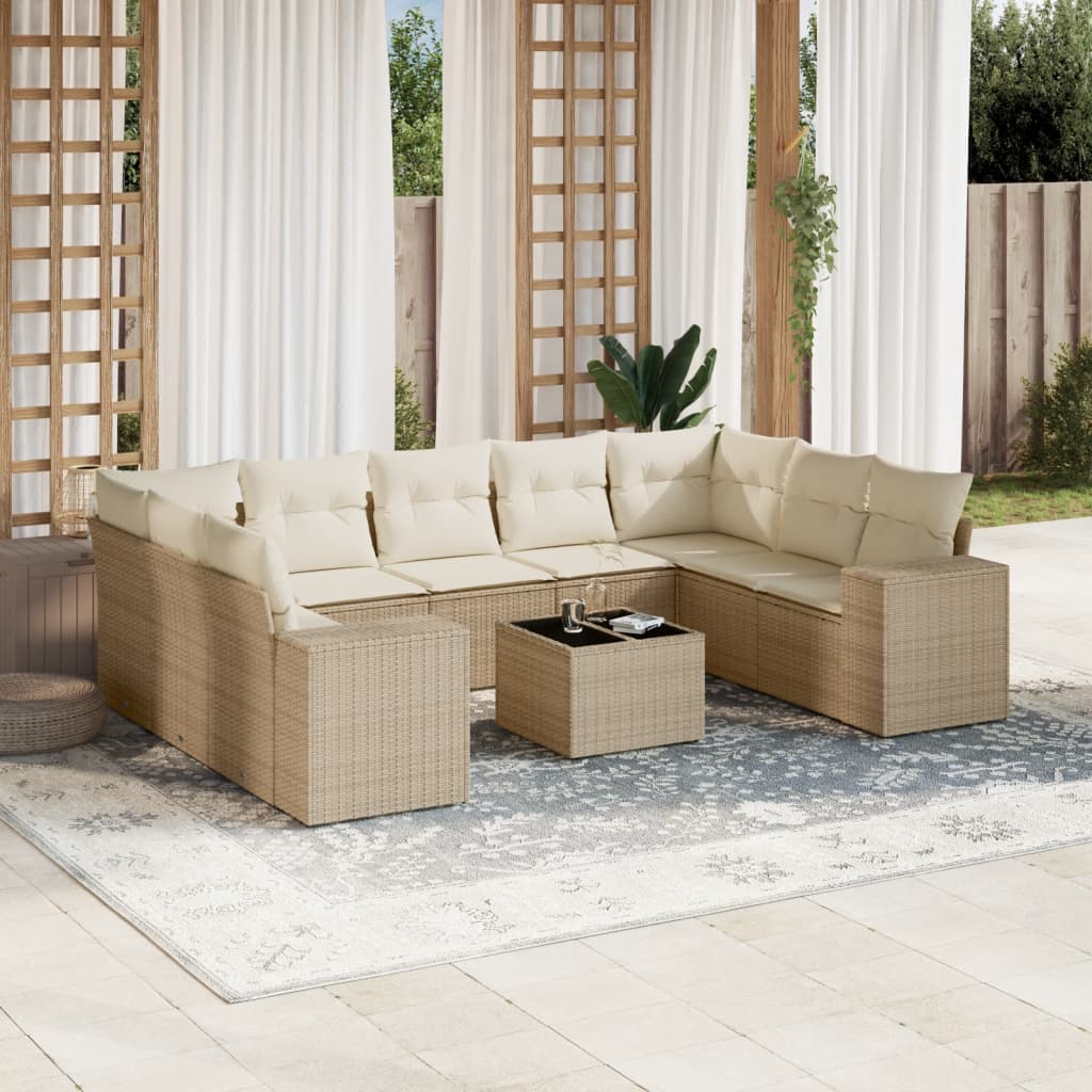 10-delige Loungeset met kussens poly rattan beige is nu te koop bij PeponiXL, paradijselijk wonen!