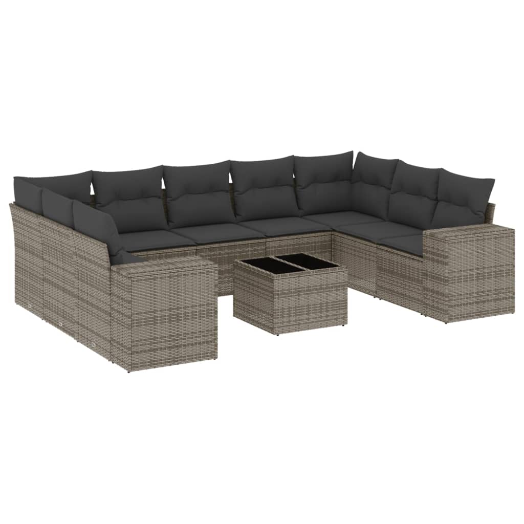 10-delige Loungeset met kussens poly rattan grijs is nu te koop bij PeponiXL, paradijselijk wonen!