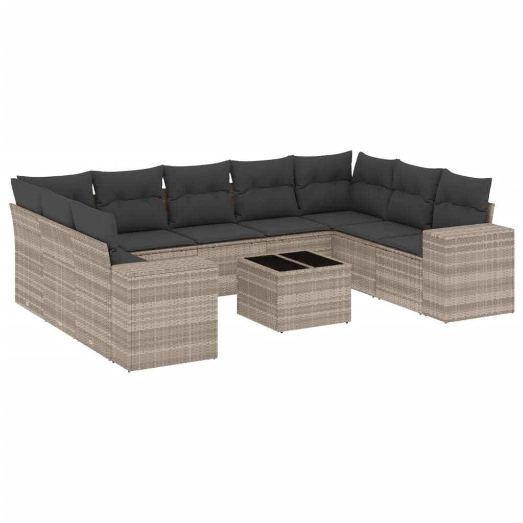 10-delige Loungeset met kussens poly rattan lichtgrijs is nu te koop bij PeponiXL, paradijselijk wonen!