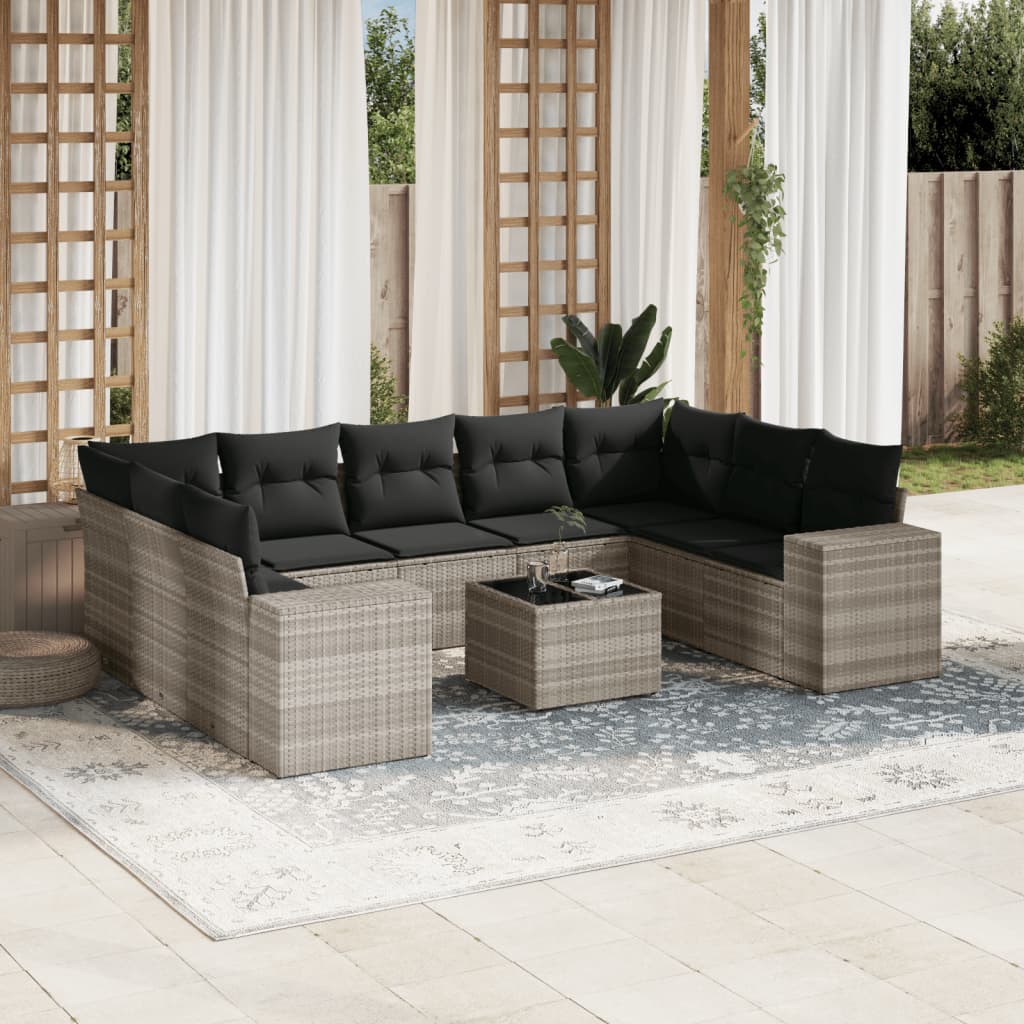10-delige Loungeset met kussens poly rattan lichtgrijs is nu te koop bij PeponiXL, paradijselijk wonen!