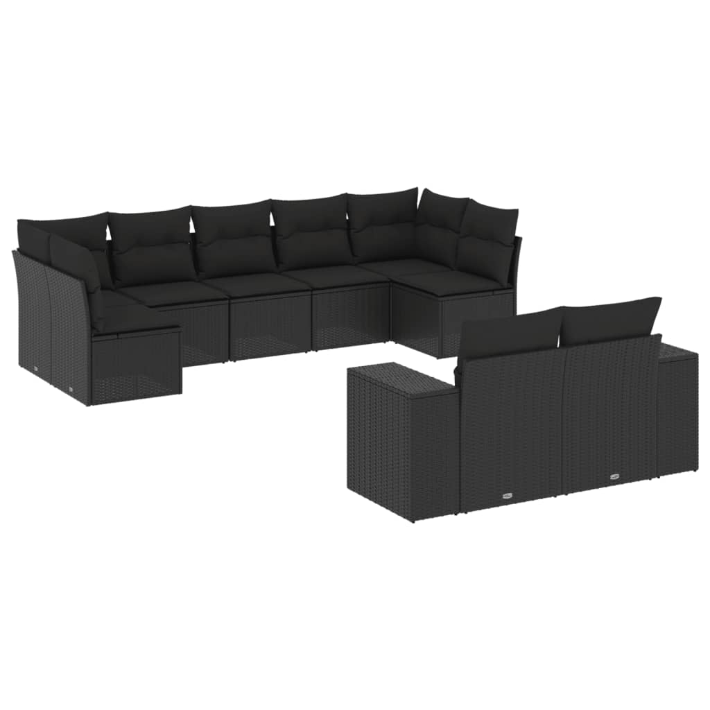 9-delige Loungeset met kussens poly rattan zwart is nu te koop bij PeponiXL, paradijselijk wonen!