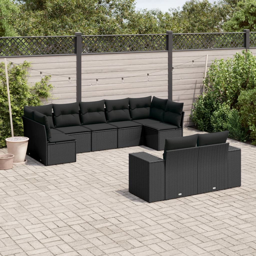 9-delige Loungeset met kussens poly rattan zwart is nu te koop bij PeponiXL, paradijselijk wonen!