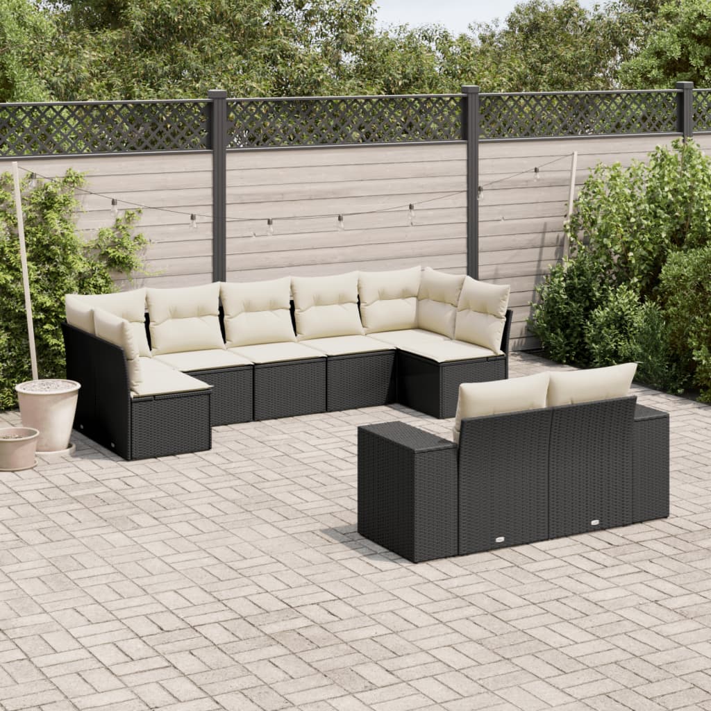 9-delige Loungeset met kussens poly rattan zwart is nu te koop bij PeponiXL, paradijselijk wonen!