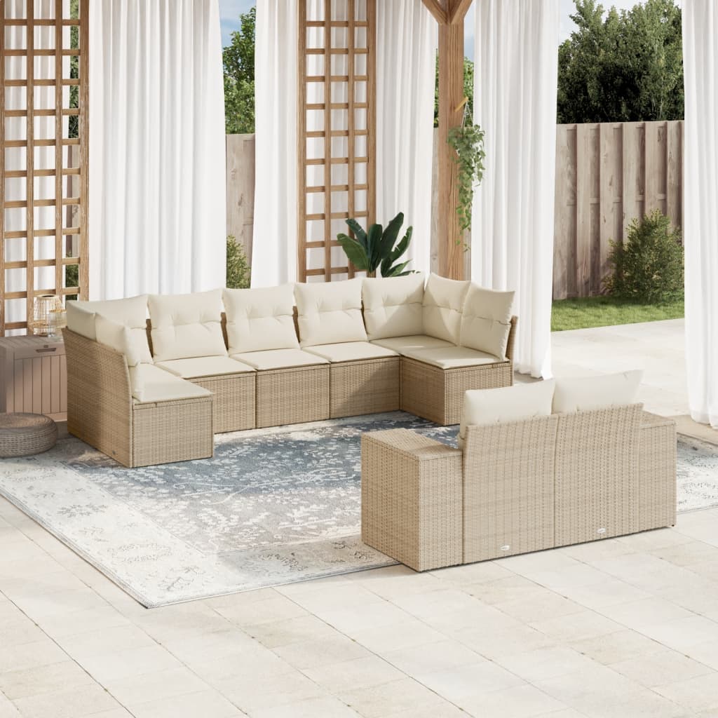 9-delige Loungeset met kussens poly rattan beige is nu te koop bij PeponiXL, paradijselijk wonen!